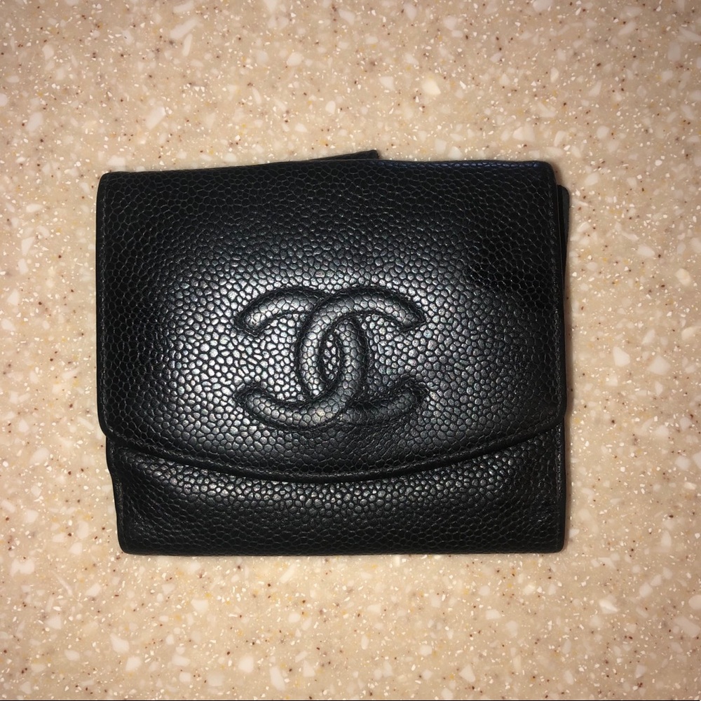 Authentic CHANEL black leather wallet